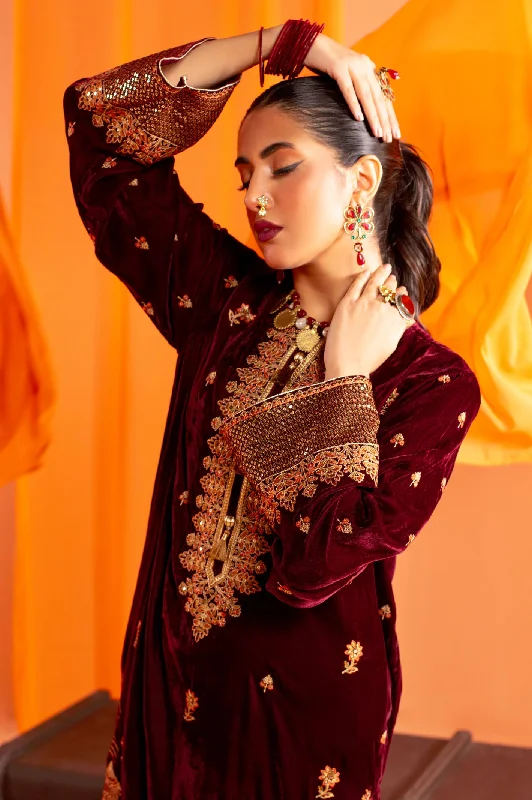 Maroon Embroidered Kurti