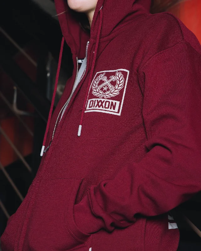 Women's Gray Box Crest Zip Up - Maroon