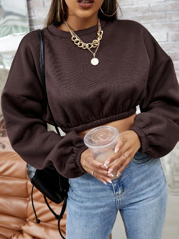 KittenAlarm - Elastic Hem Drop Shoulder Crop Sweatshirt