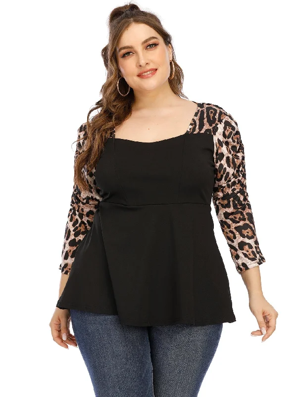 KittenAlarm - Plus Sweetheart Neck Leopard Print Tee