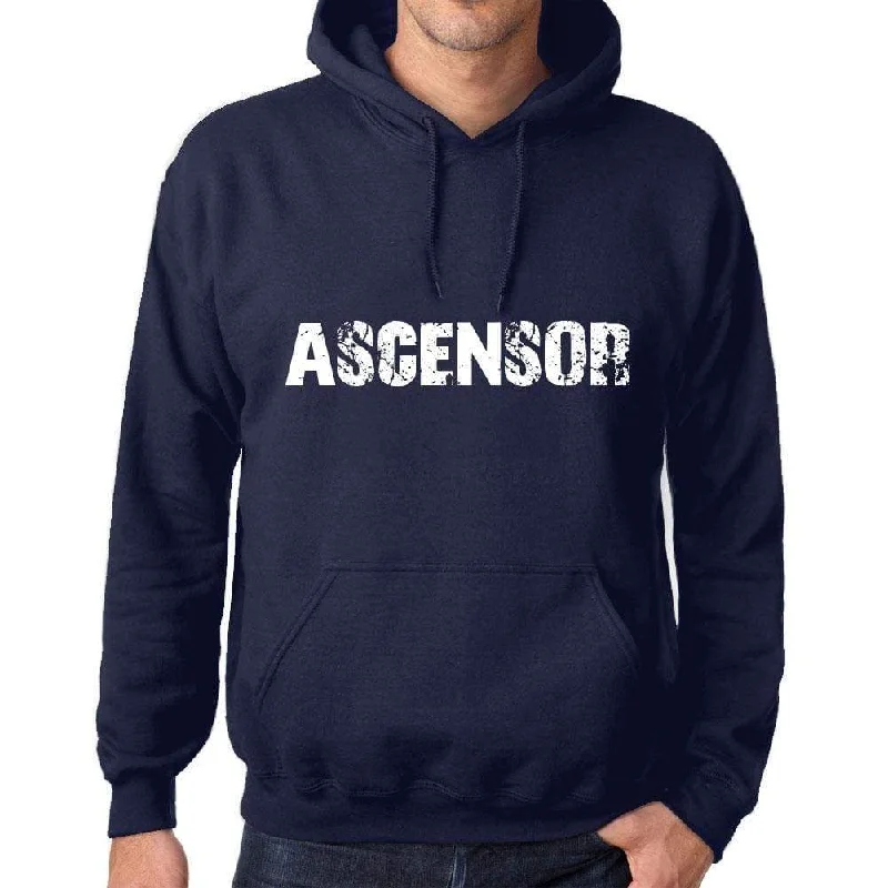 Unisex Printed Graphic Cotton Hoodie Popular Words ASCENSOR French Navy