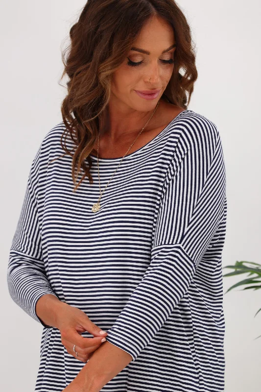 Betty Basics Milan 3/4 Sleeve Tee Navy/White Stripe