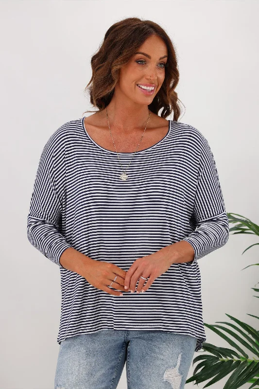 Betty Basics Milan 3/4 Sleeve Tee Navy/White Stripe