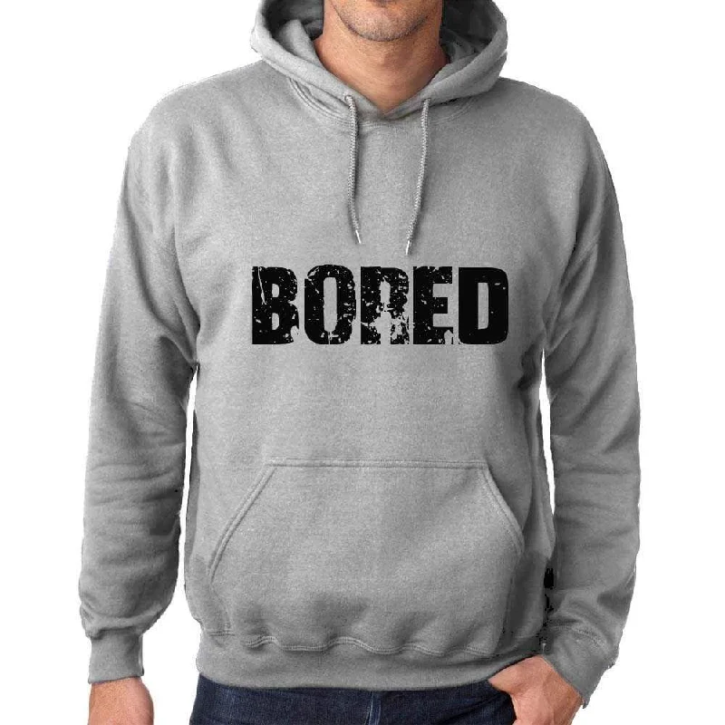 Unisex Printed Graphic Cotton Hoodie Popular Words BORED Grey Marl