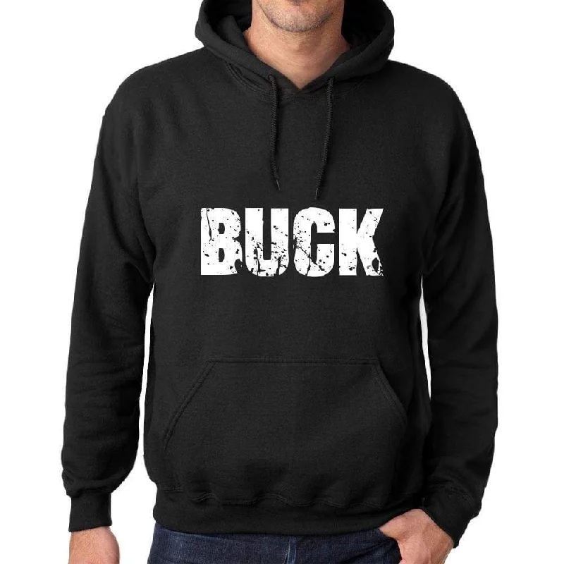 Men's Women's Unisex Printed Graphic Cotton Hoodie Soft Heavyweight Hooded Sweatshirt Pullover Popular Words BUCK Deep Black