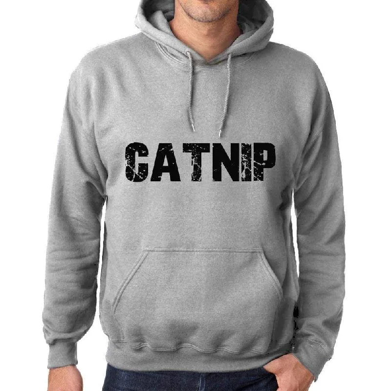 Unisex Printed Graphic Cotton Hoodie Popular Words CATNIP Grey Marl