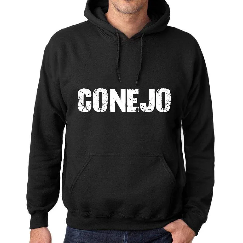 Men's Women's Unisex Printed Graphic Cotton Hoodie Soft Heavyweight Hooded Sweatshirt Pullover Popular Words CONEJO Deep Black