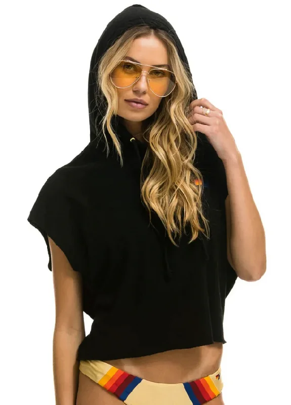 Aviator Nation Logo Embroidery Sleeveless Crop Hoodie Black