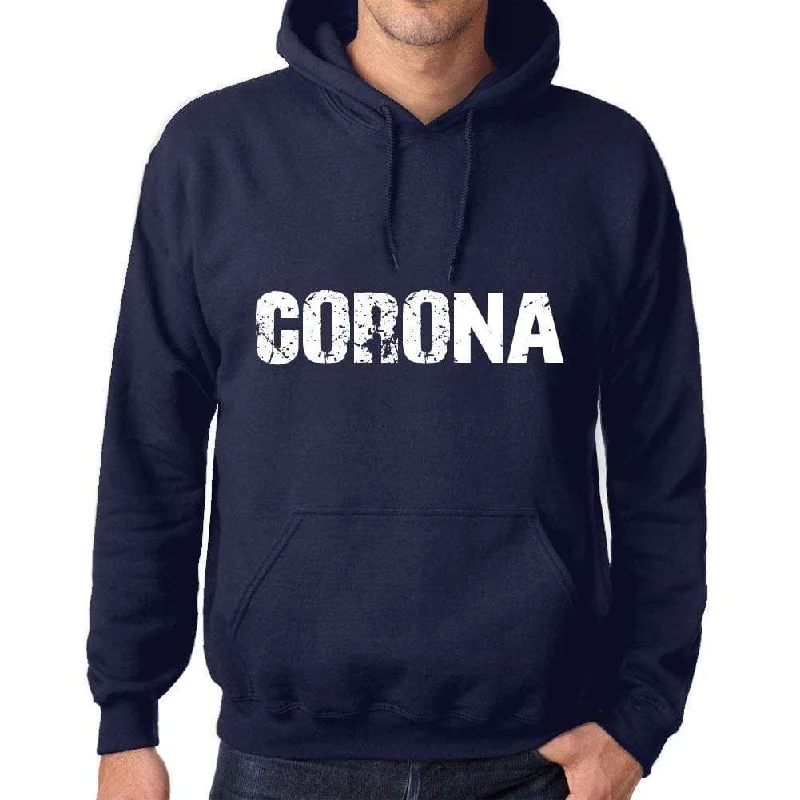 Unisex Printed Graphic Cotton Hoodie Popular Words CORONA French Navy