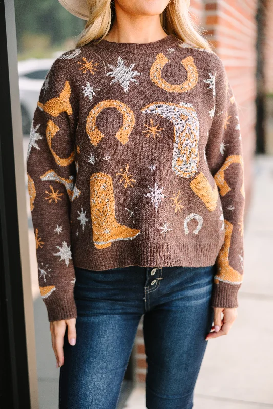 Cowboy Craze Brown Printed Sweater