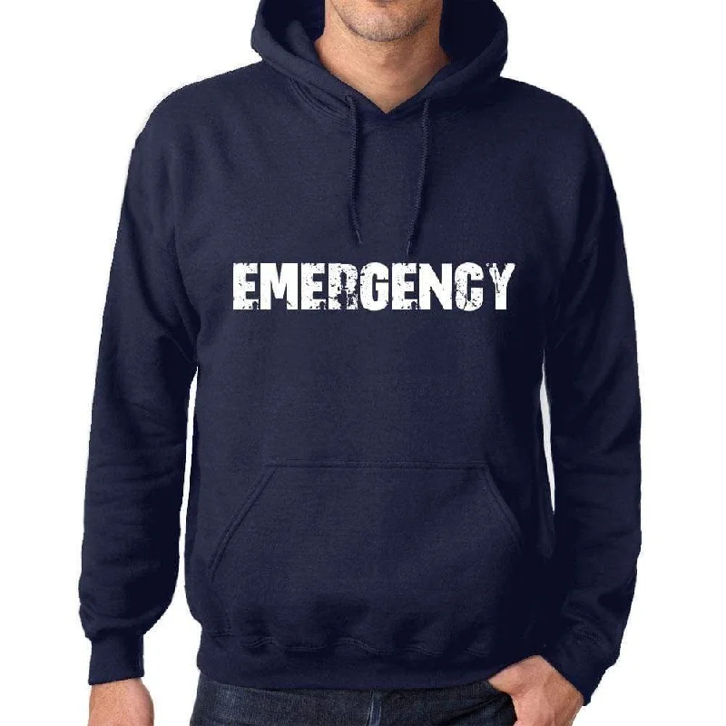 Unisex Printed Graphic Cotton Hoodie Popular Words EMERGENCY French Navy