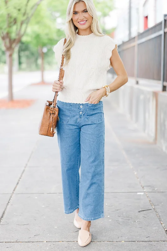 Get It Going Cream White Cable Knit Sweater Top