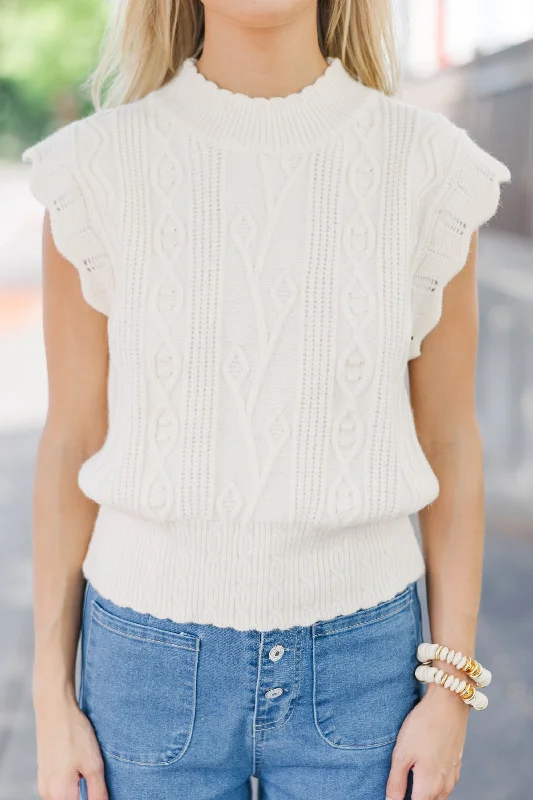 Get It Going Cream White Cable Knit Sweater Top