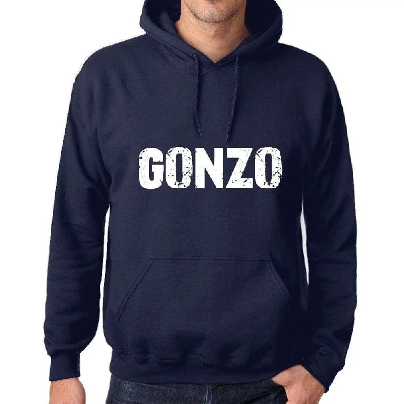 Unisex Printed Graphic Cotton Hoodie Popular Words GONZO French Navy