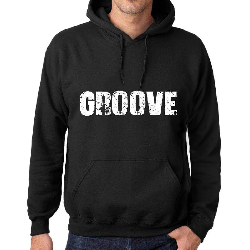 Men's Women's Unisex Printed Graphic Cotton Hoodie Soft Heavyweight Hooded Sweatshirt Pullover Popular Words GROOVE Deep Black