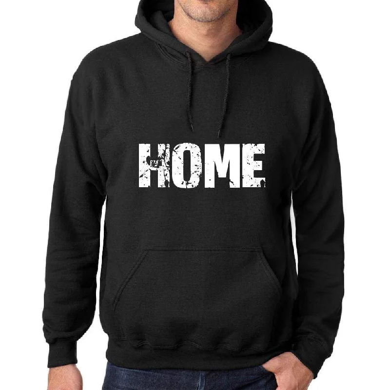 Men's Women's Unisex Printed Graphic Cotton Hoodie Soft Heavyweight Hooded Sweatshirt Pullover Popular Words HOME Deep Black