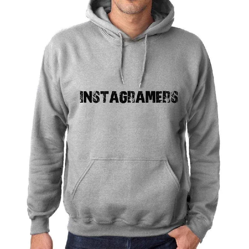 Unisex Printed Graphic Cotton Hoodie Popular Words INSTAGRAMERS Grey Marl