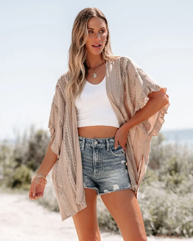 Latte Open Front Textured Kimono