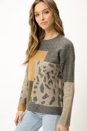 Leopard Patchwork Pullover Sweater