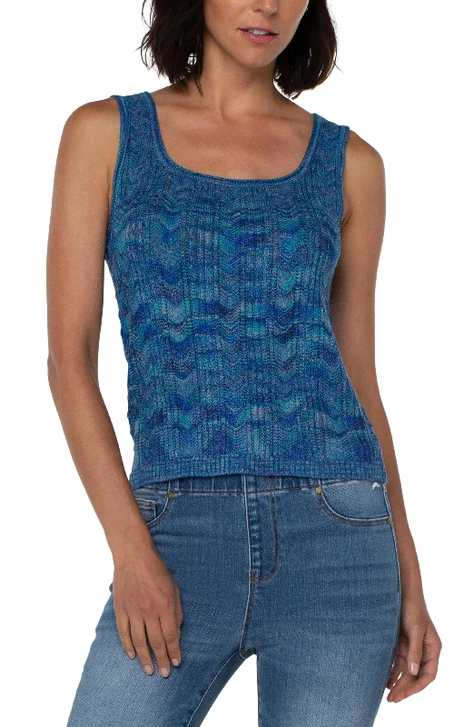 Liverpool sleeveless pointelle sweater tank (bl/ti multi)