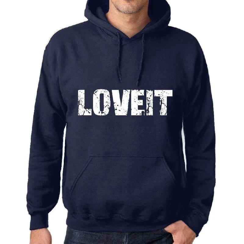 Unisex Printed Graphic Cotton Hoodie Popular Words LOVEIT French Navy