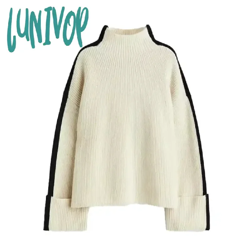 Lunivop Contract Mock Collar Knitted Women Pullover Long Sleeve Oversized Loose Thick Top Sweater  Autumn Chic Casual Basic Knitwear