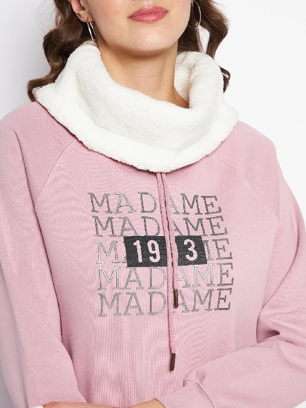 MADAME Printed Sweatshirt with Shawl Collar