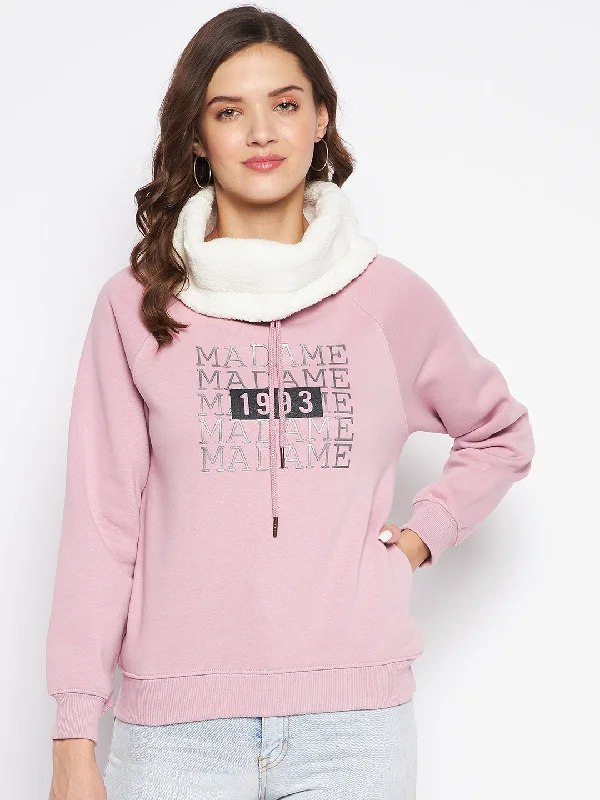 MADAME Printed Sweatshirt with Shawl Collar