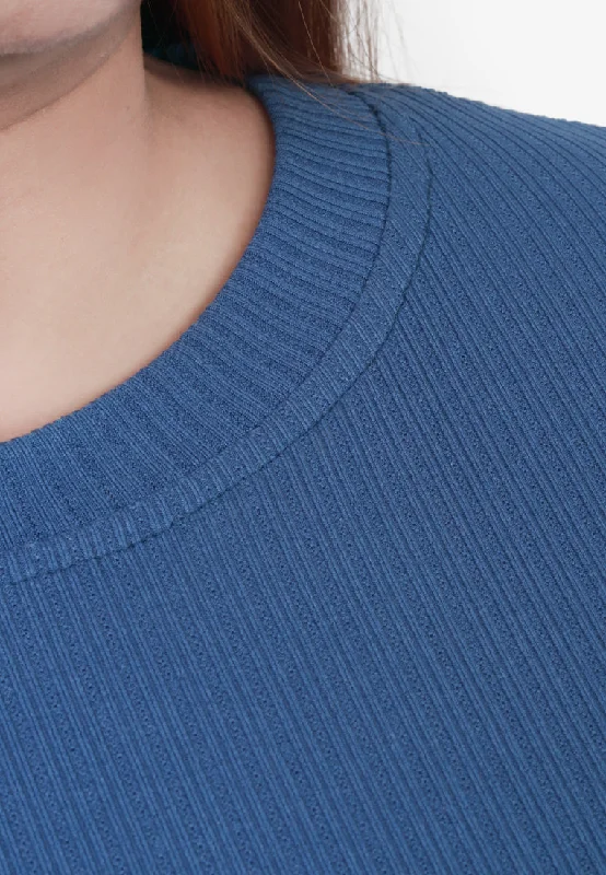 Tania Relax Ribbed Quarantine Crew Neck Top - Blue