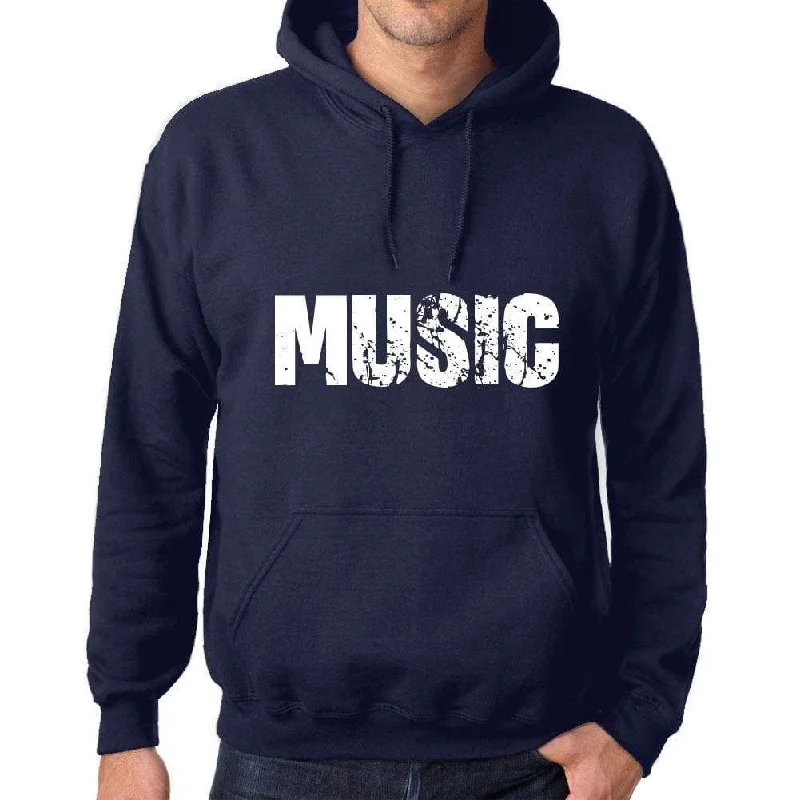 Unisex Printed Graphic Cotton Hoodie Popular Words MUSIC French Navy