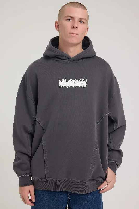 Neovision Disorder Raw-Edge Panelled Street Hoodie Washed Black