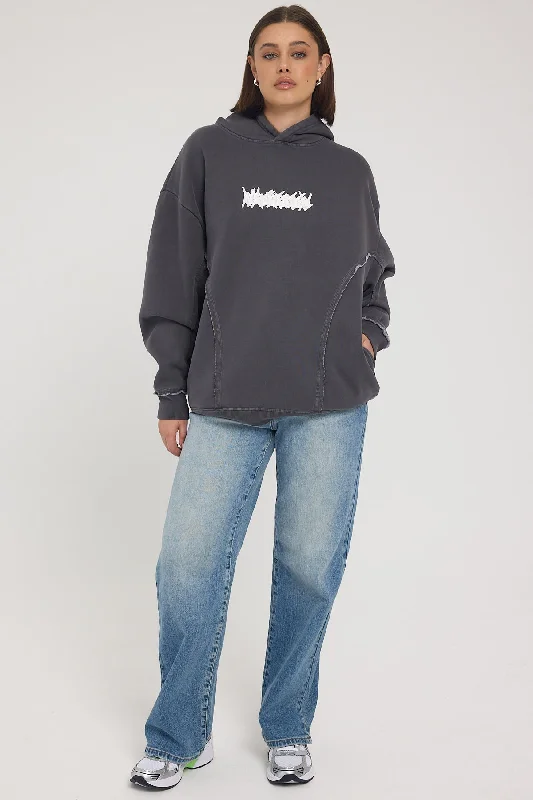 Neovision Disorder Raw-Edge Panelled Street Hoodie Washed Black