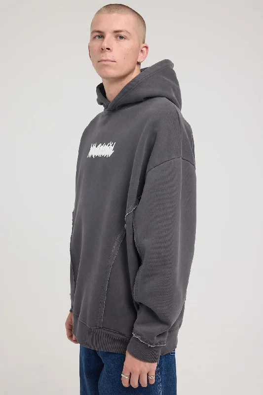 Neovision Disorder Raw-Edge Panelled Street Hoodie Washed Black