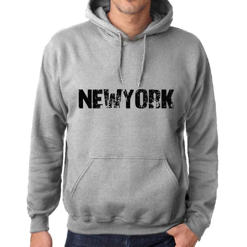 Unisex Printed Graphic Cotton Hoodie Popular Words NEWYORK Grey Marl