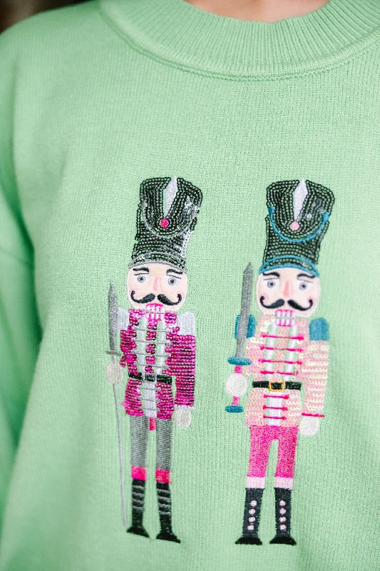 Nutcracker Fun Green Embroidered Sweater