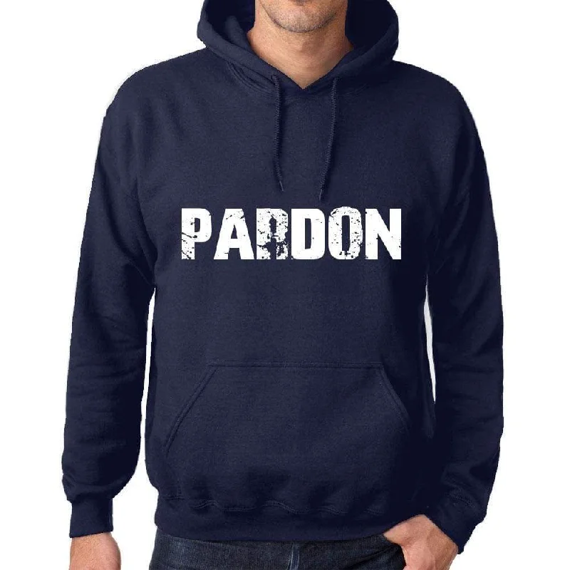 Unisex Printed Graphic Cotton Hoodie Popular Words PARDON French Navy