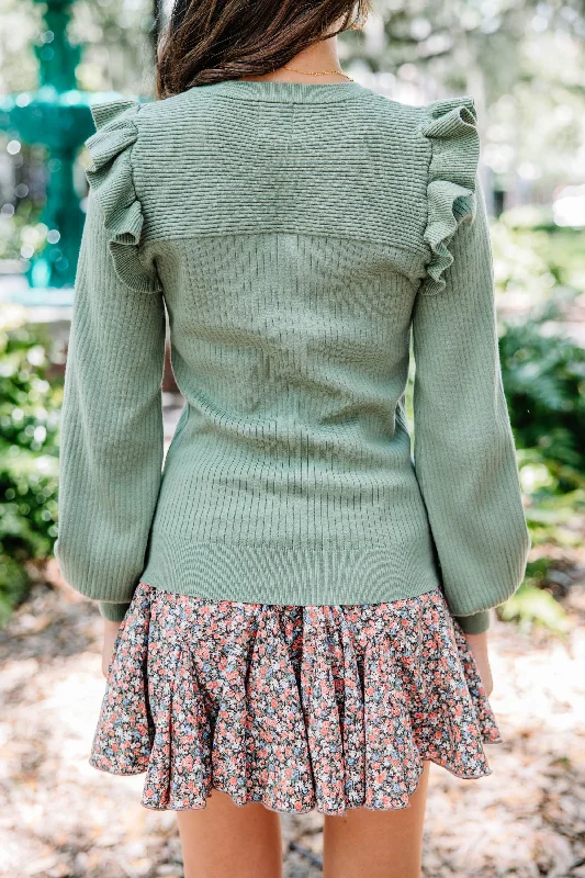 Reach Out Olive Green Ruffled Sweater