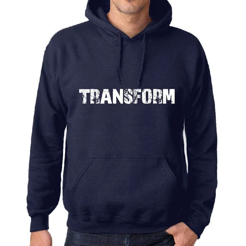 Unisex Printed Graphic Cotton Hoodie Popular Words TRANSFORM French Navy