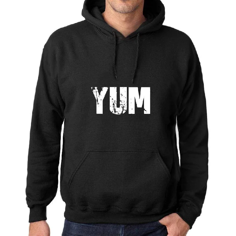 Men's Women's Unisex Printed Graphic Cotton Hoodie Soft Heavyweight Hooded Sweatshirt Pullover Popular Words YUM Deep Black