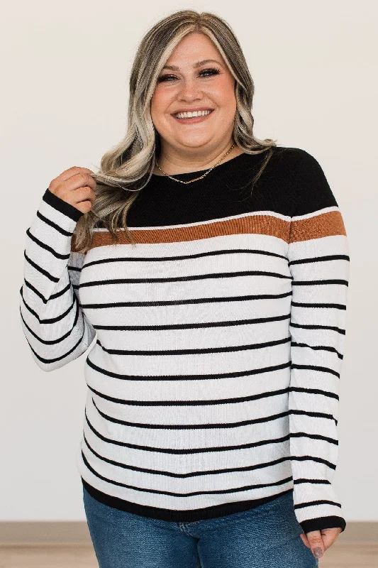 Can't Stay Away Striped Sweater- Black & Rust