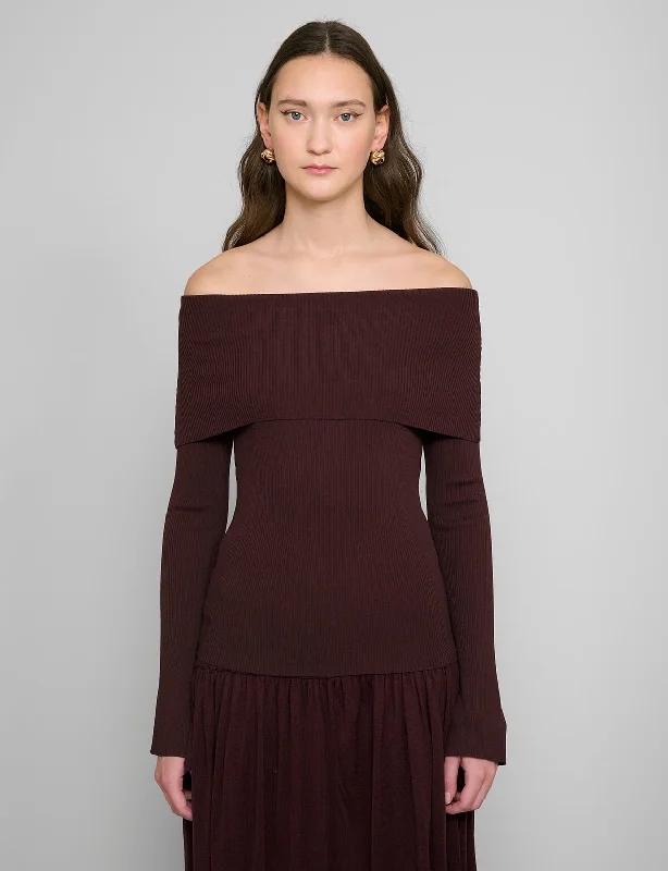 Chocolate Off The Shoulder Knit Top