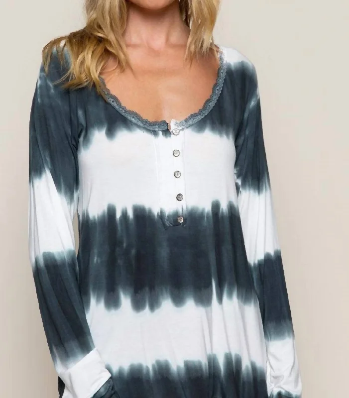 Dip Dyed Long Sleeve Tee In Indigo And White