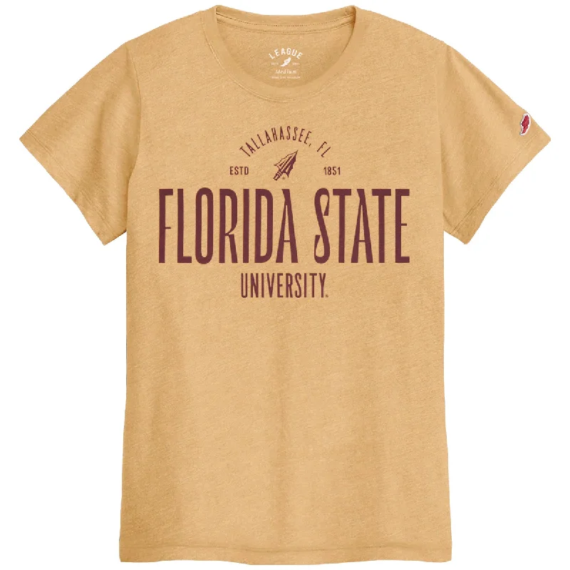 League Women's Florida State University Arrowhead Design Short Sleeve Tri-blend T-shirt - Heather Gold