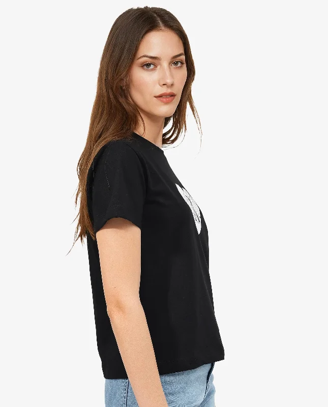 Rareism Women'S Lee Black Cotton Poly Fabric Short Sleeve Crew Neck Solid T-Shirt