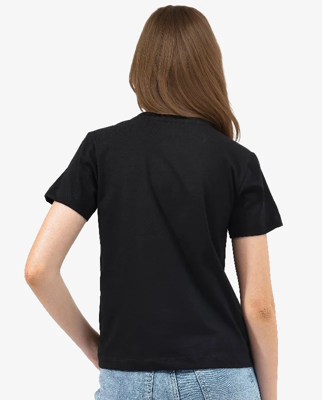 Rareism Women'S Lee Black Cotton Poly Fabric Short Sleeve Crew Neck Solid T-Shirt