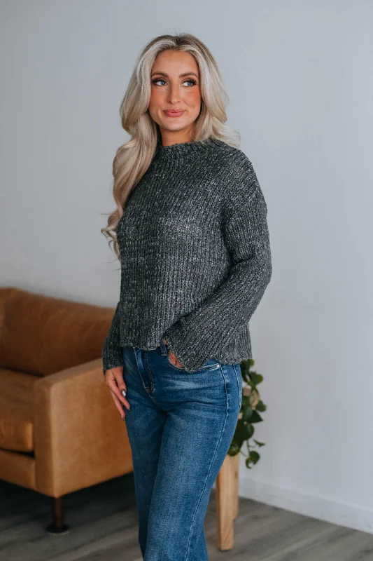 Lena Mock Neck Sweater - Charcoal