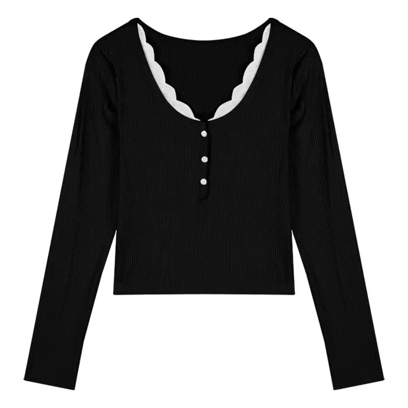 Lunivop Coquette Lace T-shirts Women Y2k Aesthetic Black Long Sleeve T Shirts Korean Fashion Slim Corset Crop Tops Female Sexy