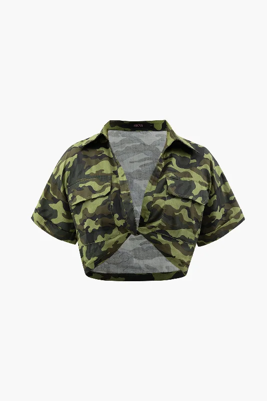 Camo Twist Hem Crop Top