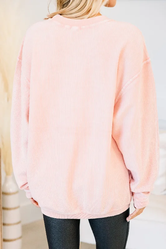 Not Without Coffee Blush Pink Graphic Corded Sweatshirt