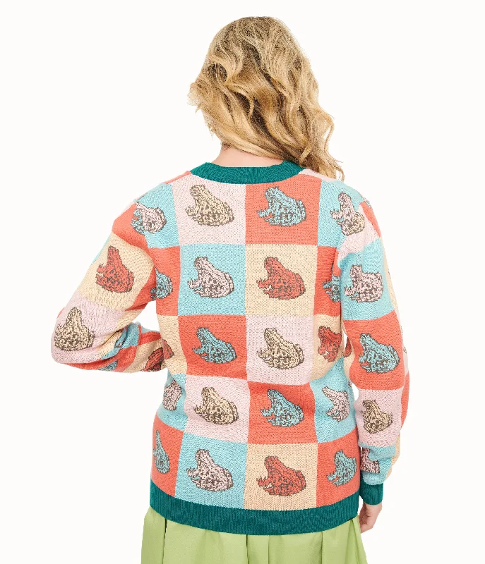 Sleepy Peach Pastel Frog Tapestry Print Cardigan